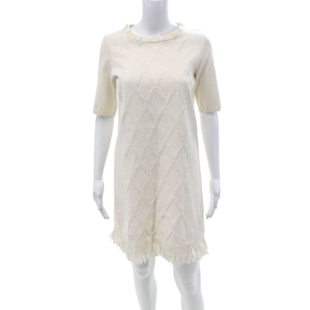 D. Exterior Womens Beige Argyle Sweater Dress Short Sleeve Cotton Linen Size XS